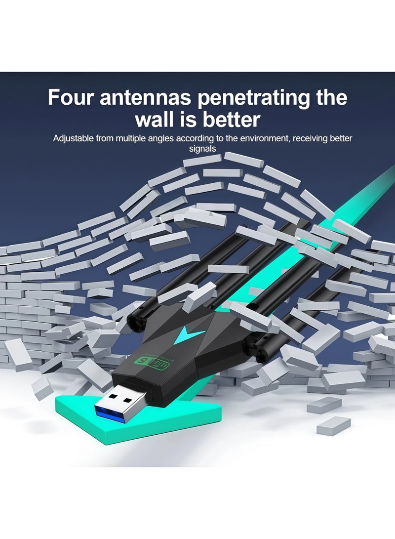 أورييل محول واي فاي لاسلكي AC1300 USB - مستقبل لاسلكي خارجي ثنائي النطاق 2.4 جيجاهرتز/5 جيجاهرتز بسرعة 1300 ميجابت في الثانية، بطاقة شبكة لاسلكية، واي فاي 5، منفذ USB 3.0، تقنية MU-MIMO، متوافق مع أجهزة الكمبيوتر المكتبية والمحمولة، أنظمة التشغيل ويندوز 11/10/8.1/8/7/XP، لا يحتاج إلى تعريفات، يعمل بمجرد التوصيل والتشغيل - Image 4